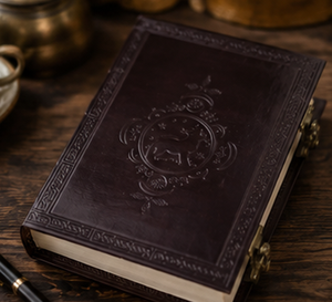 Carnet en cuir fait main vintage avec motif loup en relief, couverture rigide et 2 fermoirs - Idéal pour un cadeau (vente en gros) - Product Image 1