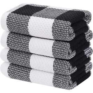 Asciugamani da Cucina in Cotone 100% a Nido d'Ape con Motivo a Quadri, Super Morbidi, 13 x 28 Pollici, Altamente Assorbenti, Confezione da 4 - Product Image 3