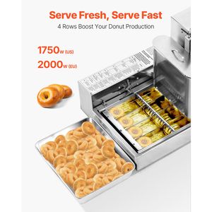 Macchina Automatica Commerciale per Ciambelle in Acciaio Inox, Nuova Attrezzatura per Ciambelle a 4 File, Elettrica ad Alta Potenza, 240 Pezzi/Ora - Product Image 2