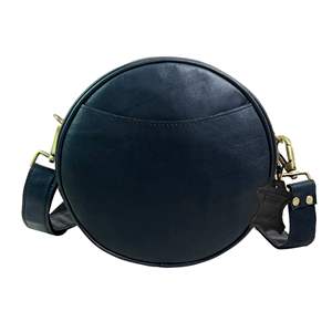 <b>Women</b>’s Genuine Leather Circular Crossbody <b>Bag</b> – Small Round <b>Shoulder</b> Purse, Adjustable Strap, Black - Product Image 1