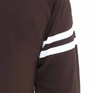 Sweat-shirt à capuche zippé pour homme, marron foncé, avec rayures blanches sur les manches, coupe classique, en tissu French Terry, pour l'automne - Product Image 2