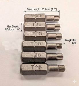 Ralter <b>Torx</b> Bit T25 (MagicRibs) 25mm 1/4 Inch Hex Industrial Grade Matte Finish W/PP Bag - Product Image 5