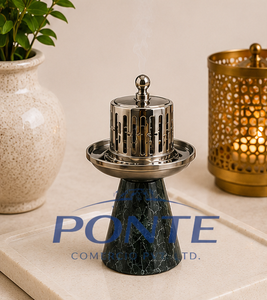 Natural Marble <b>Bakhoor</b> Burner With Polished Metal Lid Elegant Arabic Style <b>Oud</b> Incense Holder For Home Decor Meditation - Product Image 2