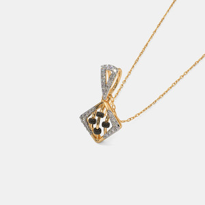Collier pendentif géométrique en or jaune avec perles noires et diamants de laboratoire - Product Image 4