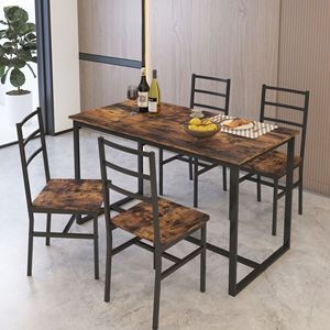 Ensemble de salle à manger de style industriel en cinq pièces, table et chaises à structure solide avec dossier - Product Image 2