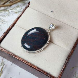 Colgante Cabujón Ovalado de Piedra Sanguínea al por Mayor en Plata de Ley 925 |   Joyería de Piedras Semipreciosas - Product Image 6