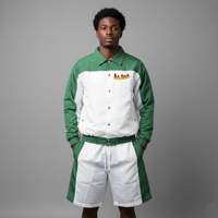 Novedad 2026: Conjunto Deportivo de 2 Piezas para Hombre, 100% Nailon, Estilo Urbano, Bloques de Color, Estampado, Cortavientos Transpirable, Verde y Blanco