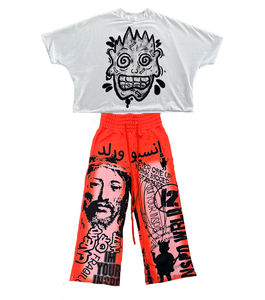 <b>Men</b>’s Oversized Graphic T Shirt and Wide Leg Sweatpants Set Streetwear Casual 2 Piece Outfit Vintage Printed Clothing - Product Image 3
