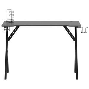 Escritorio ergonómico mediano para juegos con madera de ingeniería negra y estructura de hierro - Product Image 3