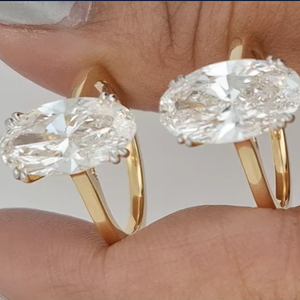 Bague de fiançailles et de mariage solitaire de luxe en or jaune 10k 14k 18k avec diamant de laboratoire certifié IGI taille Moval 1 carat - Product Image 3