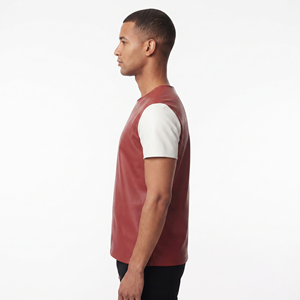 เสื้อยืดหนังวัวแท้ PU พรีเมียม คอกลม แขนสั้น ทรงเข้ารูป สำหรับผู้ชาย - Product Image 3