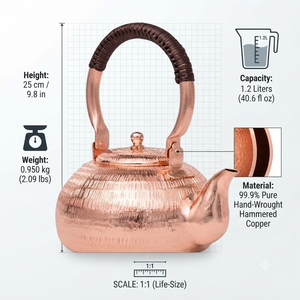 Bouilloire à thé en cuivre martelé avec couvercle, style chinois traditionnel, pot à eau pour la préparation du thé, pour la maison, l'hôtel, la décoration de restaurant - Product Image 5