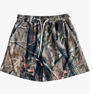 Shorts pour hommes à imprimé camouflage, taille à cordon de serrage, respirants, décontractés, 100% polyester, tissu tissé respirant, confortables - Product Image 1