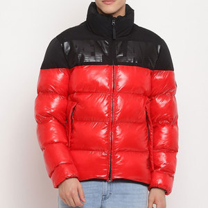 Chaqueta Acolchada para Hombre, Color Rojo y Negro, con Cuello Alto, Cierre de Cremallera, Resistente al Viento, Relleno de Poliéster, Chaqueta Casual de Invierno - Product Image 1