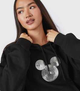 เสื้อฮู้ดโอเวอร์ไซส์สีดำ พิมพ์ลายกลิตเตอร์ด้านหน้า สวมใส่สบายๆ สำหรับฤดูใบไม้ร่วง เหมาะสำหรับทั้งชายและหญิง ผลิตจากผ้าฝ้ายถักเนื้อนุ่ม - Product Image 1