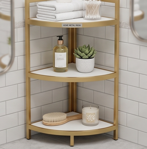 Étagère d'angle minimaliste en métal de qualité supérieure, trois niveaux, blanche, sur pied, pour salon - Product Image 2