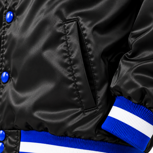 Phi Beta Sigma Black Royal Blue <b>Men</b> Satin Varsity <b>Jacket</b> with Greek <b>Letter</b> Embroidery Crest Snap Button Fraternity College - Product Image 6