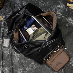 Large Capacity Leather Travel Duffel <b>Bag</b>, <b>Weekender</b> <b>Bag</b> <b>with</b> <b>Shoe</b> <b>Compartment</b>, Unisex Shoulder Handbag for Business Travel - Product Image 5