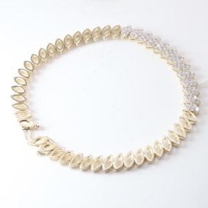 Classic Yellow Gold Marquise Link Tennis <b>Bracelet</b> Unique Half Pave Diamond Leaf <b>Chain</b> Fine Jewelry For <b>Men</b> Wholesale Gift - Product Image 1