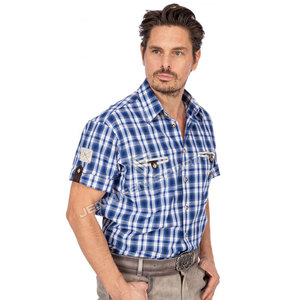 Traditional German Bavarian Lederhosen Trachten Checked Cotton <b>Half</b>-Sleeves <b>Shirt</b> Breathable For Spring Season 100% Cotton - Product Image 3