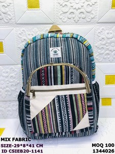 Himalayan <b>Hemp</b> Mix Fabric <b>Backpack</b> Striped Canvas Casual Daily Use 29x8x41cm Zipper Closure Eco-Friendly - Product Image 4