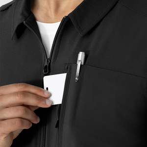 Blouse de travail unisexe noire à fermeture éclair intégrale avec poches, uniforme d'hôpital, vêtement de travail avec détection d'aiguilles et thermocollage sans couture - Product Image 5