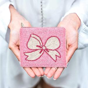 Handmade Canvas Seed Bead Embroidery Mini Wallet Custom Zipper Pouch Detachable Chain Strap Bow Design Beaded <b>Coin</b> <b>Purse</b> Unisex - Product Image 3