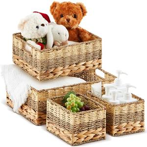 Juego de 4 cestas tejidas de jacinto de agua y algas marinas con asas, cestas de almacenamiento hechas a mano, venta al por mayor, ecológicas, hechas en Vietnam - Product Image 1