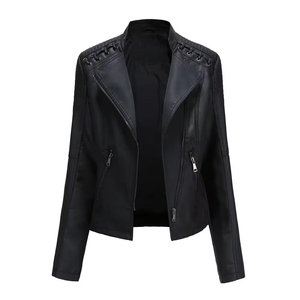 Aviator Short Zipper Bomber <b>Jacket</b> Real <b>Shearling</b> Sheepskin Leather Faux Leather Winter Clothes <b>for</b> Women - Product Image 4