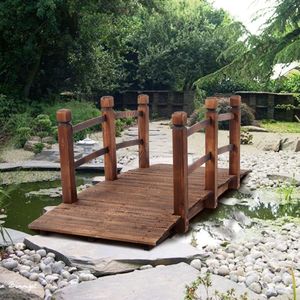 Piccolo Ponte in Legno Anticorrosione per Cortile, Design ad Arco in Colore Carbonizzato per Paesaggistica Esterna - Product Image 1