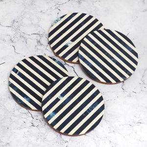 Posavasos de Resina con Patrón Chevron Hechos a Mano para Oficina, Posavasos Sencillos con Incrustaciones de Hueso para el Hogar, Posavasos de Madera de Mango y MDF para Hotel - Product Image 3