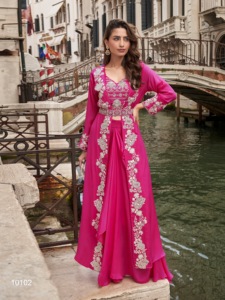 Today Presenting Sayuri Designer Collection Melodi Western Wear Blouse <b>Shrug</b> with Palazzo Premium Chinon Silk Embroidery Work - Product Image 2