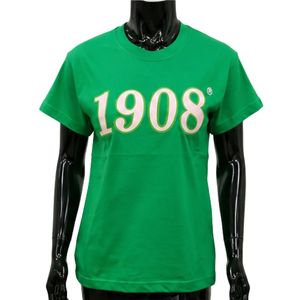 T-shirt vert imprimé graphique 1908 pour femme, manches courtes, décontracté, en coton, mode streetwear, haut élégant, vêtements pour femmes, vente en gros - Product Image 1