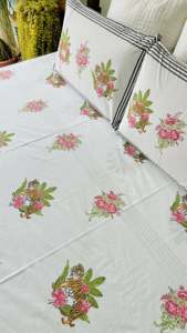 Designer Handmade 100% Cotton Material Royal Bengal Tiger Botanical Floral Embroidered Vintage Style Eco-Friendly Hotel <b>Bedding</b> - Product Image 5