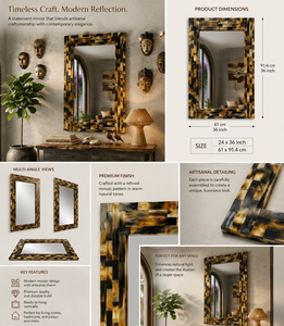 Resin <b>Wall</b> <b>Mirror</b> <b>Rectangle</b> Design Decorative <b>Mirror</b> <b>for</b> Bathroom Bedroom Living Room Modern | Stylish <b>Wall</b> Mounted Home 36 Inch - Product Image 3