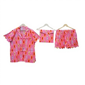 Stylish Indian <b>Handmade</b> Cotton New Kangura Pajama Set Hand Block Printed Vintage Short Night Wear for Women for Winter - Product Image 1