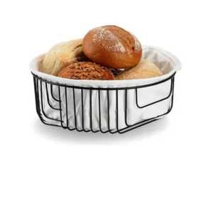 Artistic Black Metal Wire Wavy Design <b>Bread</b> <b>Basket</b> Oval Tabletop Serving Tray For Dinner Rolls Fruits and Pastries Home - Product Image 4