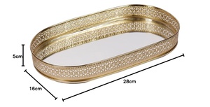 Oval <b>Mirrored</b> Storage <b>Tray</b> With Gold Plated Edge Modern Luxury Design For Table Use - Product Image 6
