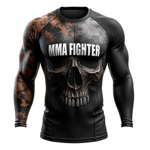 เสื้อรัดกล้ามเนื้อสำหรับนักกีฬา MMA แขนยาว ระบายอากาศ ป้องกันรังสียูวี สีดำแดง พิมพ์ลายแบบ Sublimation แห้งเร็ว - Product Image 6