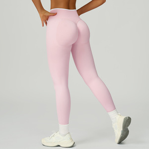 Nouveaux Leggings Femme Taille Haute Sans Couture Longueur Intégrale Couleur Unie Effet Push-Up Style Sportif Extensibles en Tricot Spandex Nylon - Product Image 1
