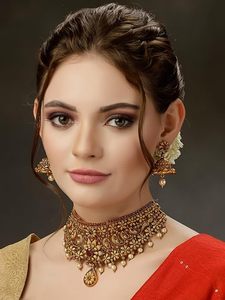 Conjunto de Collar Gargantilla y Pendientes con Diseño Floral Chapado en Oro, con Perlas de Imitación y Piedras, para Mujer, Joyería de Moda para Bodas - Product Image 5