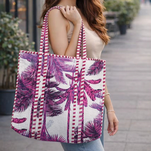 Bolso Tote Grande de Algodón Acolchado Estilo Boho para Mujer, Lavable, con Estampado de Bloques, en Oferta para Compras - Product Image 1