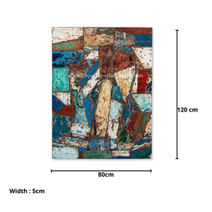 Mosaico Decorativo de Pared DIVADI Hecho a Mano con Madera de Barco Reciclada, Diseño Náutico Vintage de Acero Inoxidable, 5cm de Grosor - Product Image 1