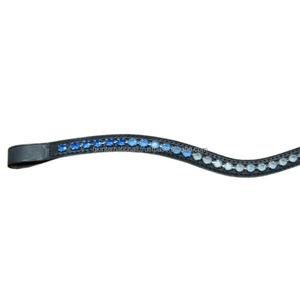 Bandeau de tête pour cheval en cuir rembourré de qualité supérieure, vide, avec cristaux bleus incrustés, pierres de diamant, disponible dans toutes les tailles et couleurs - Product Image 3
