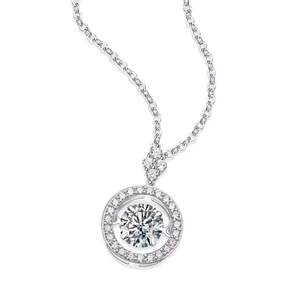 Collier pendentif classique en moissanite, argent 925 plaqué rhodium, certifié GRA, bijoux de mariage unisexe, chaîne en boîte - Product Image 3
