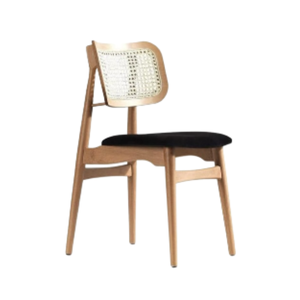 Chaise de salle à manger minimaliste en bois massif avec dossier en corde de rotin tressée et assise rembourrée, chaises de jardin, mobilier d'extérieur pour hôtel et villa - Product Image 3