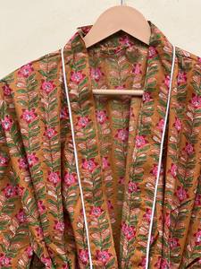 Bata Kimono de Algodón 100% Tejido con Estampado de Bloques y Dibujos Animados Naaz para Mujer, Camisón de Verano Hecho a Mano ODM con Cuello en V y Cintura Elástica Completa - Product Image 5