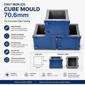 Moule à cube en fonte robuste 70,6 mm |   Moule d'essai pour cubes de béton pour la construction et les tests en laboratoire - Product Image 1
