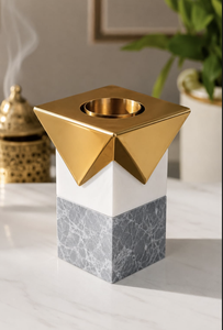Luxury Geometric Marble And Metal <b>Bakhoor</b> Burner Incense <b>Oud</b> Dhoop Holder For Home Decor And Gifting - Product Image 2