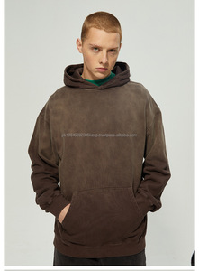 Custom Logo 100% Cotton French Terry Sun Faded No String <b>Vintage</b> Distressed Acid Washed Hoodie - Product Image 2